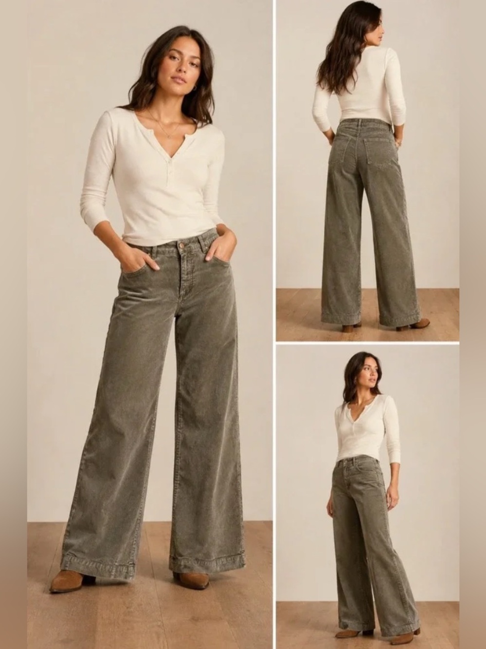 Anthropologie Pilcro Wide Leg Corduroy Pants Tan Green 26